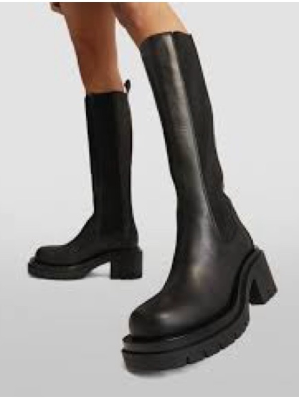 Bottega lug sole Chunky Platform Knee-High black leather Boots, 39
